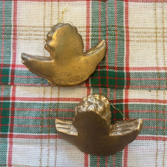 Vintage Gold Cherub Angel Blow Mold Christmas Tree Ornaments Set of 2 - Picture 3 of 3